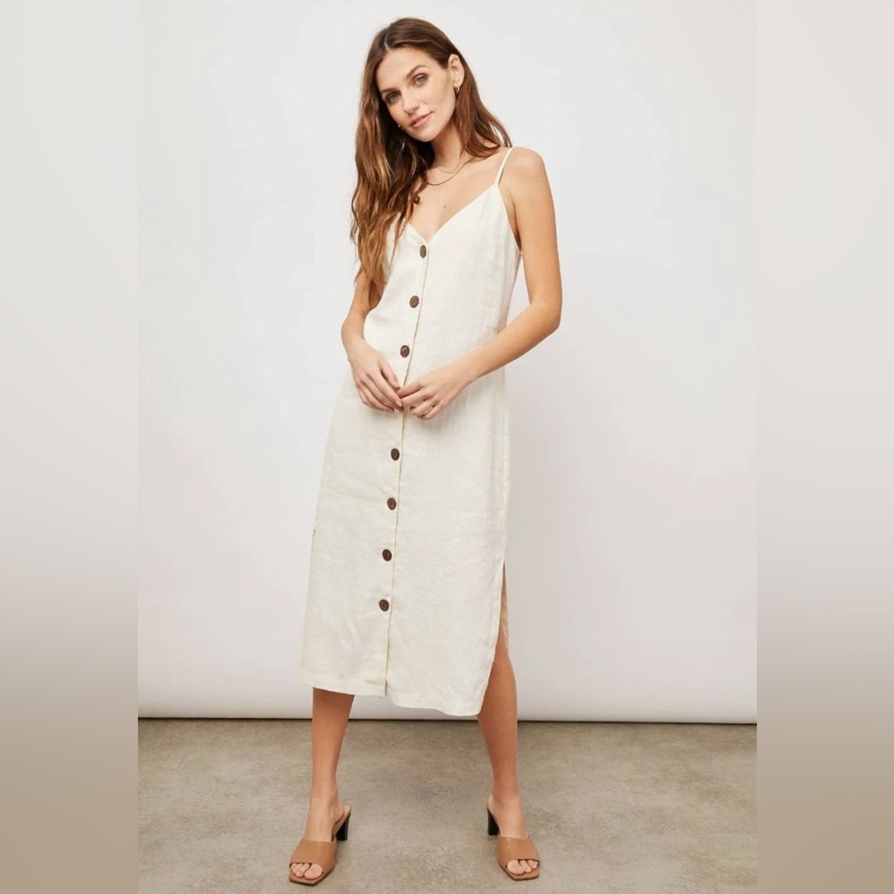 Rails 100% Linen Dress - Lizzie Dress in Bisque - Button front midi dress XS - Picture 2 of 9